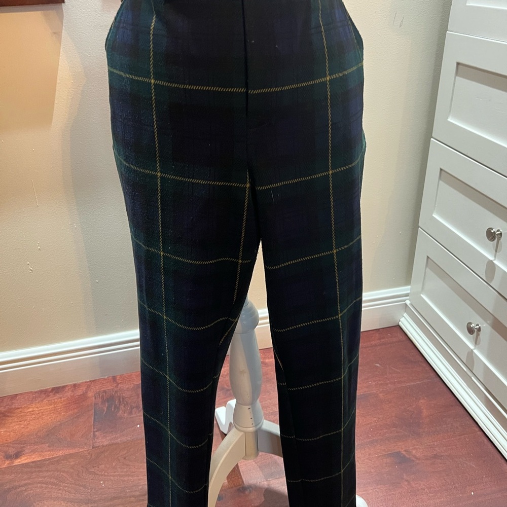 Plaid Trousers with Green and Blue Pattern